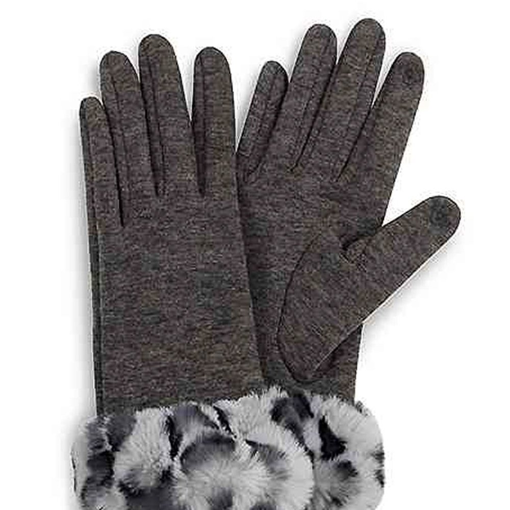 Leopard Grey faux fur cuff gloves - Picture 2 of 3